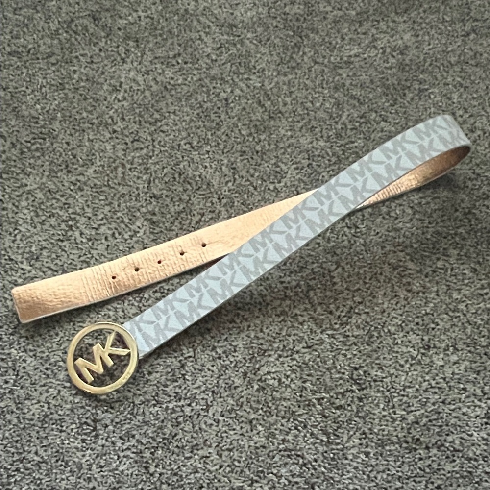 Michael Kors White/Gray and Gold Logo Women’s Belt Women’s Small